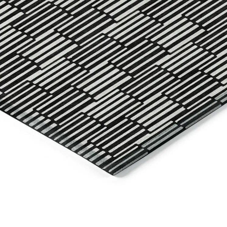 10' X 14' Black And Ivory Geometric Washable Indoor Outdoor Area Rug