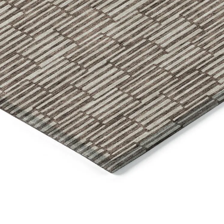 10' X 14' Brown And Beige Geometric Washable Indoor Outdoor Area Rug