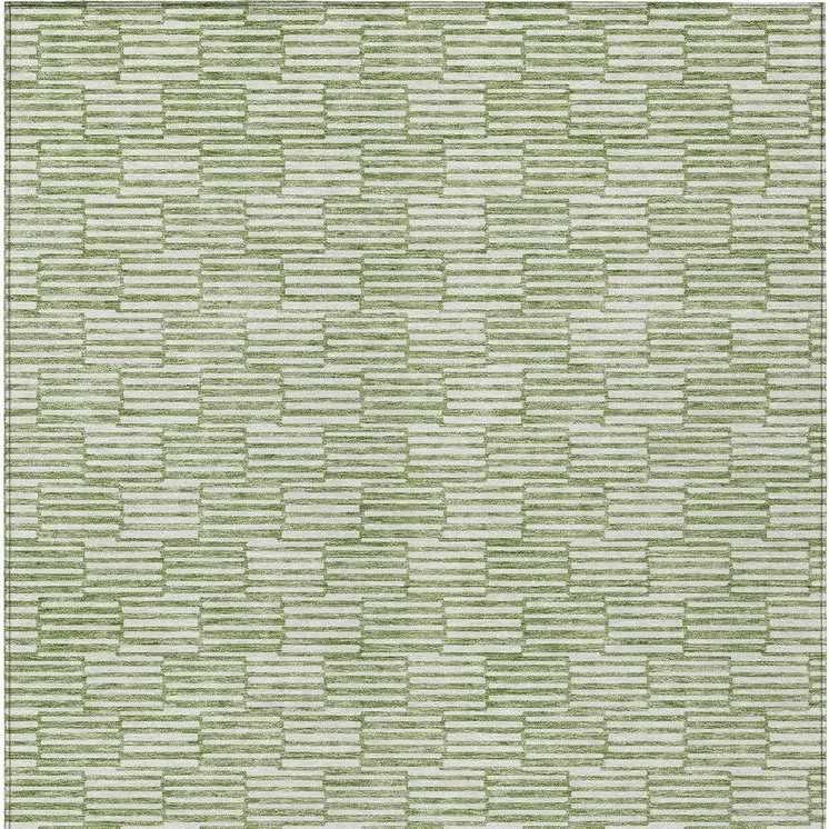 3' X 5' Green And Ivory Geometric Washable Indoor Outdoor Area Rug