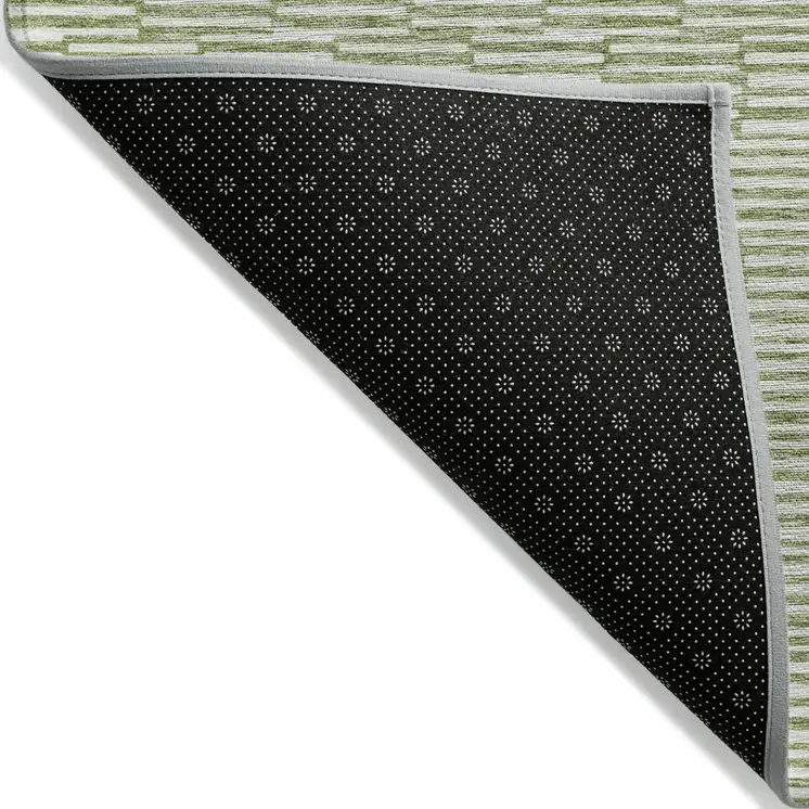 5' X 8' Green And Ivory Geometric Washable Indoor Outdoor Area Rug