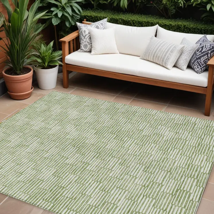 8' X 10' Green And Ivory Geometric Washable Indoor Outdoor Area Rug