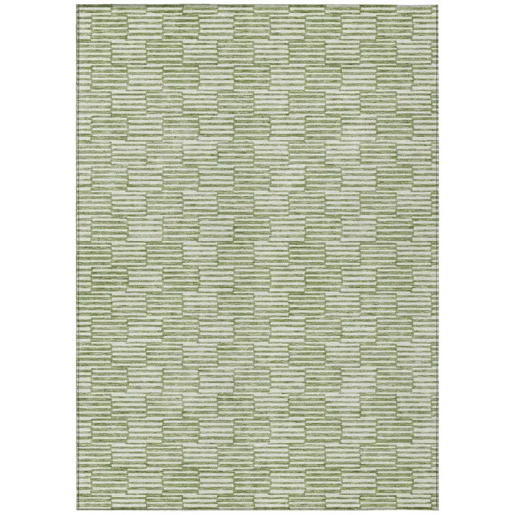 9' X 12' Green And Ivory Geometric Washable Indoor Outdoor Area Rug
