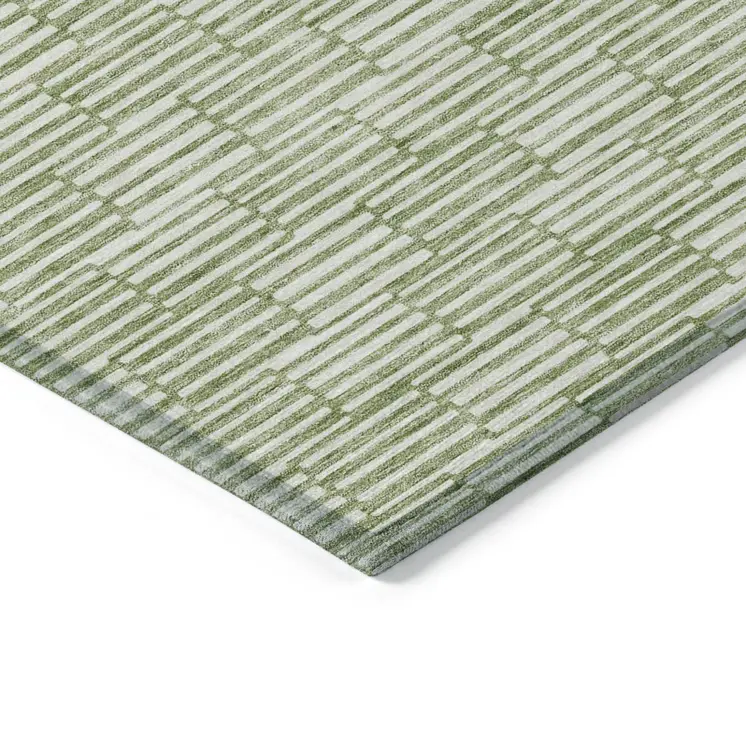 10' X 14' Green And Ivory Geometric Washable Indoor Outdoor Area Rug