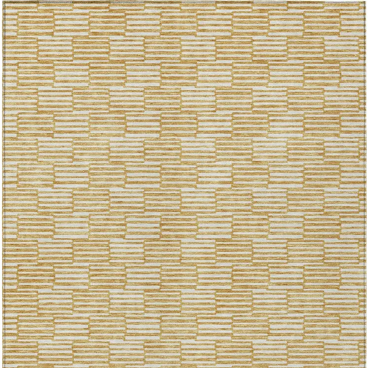 8' X 10' Gold And Beige Geometric Washable Indoor Outdoor Area Rug