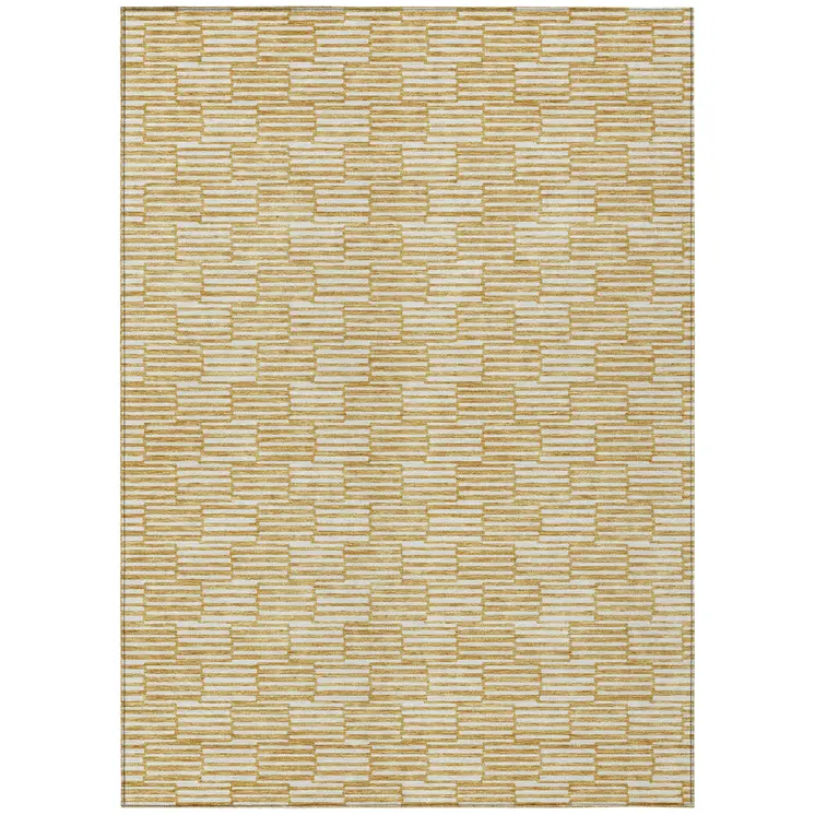 8' X 10' Gold And Beige Geometric Washable Indoor Outdoor Area Rug
