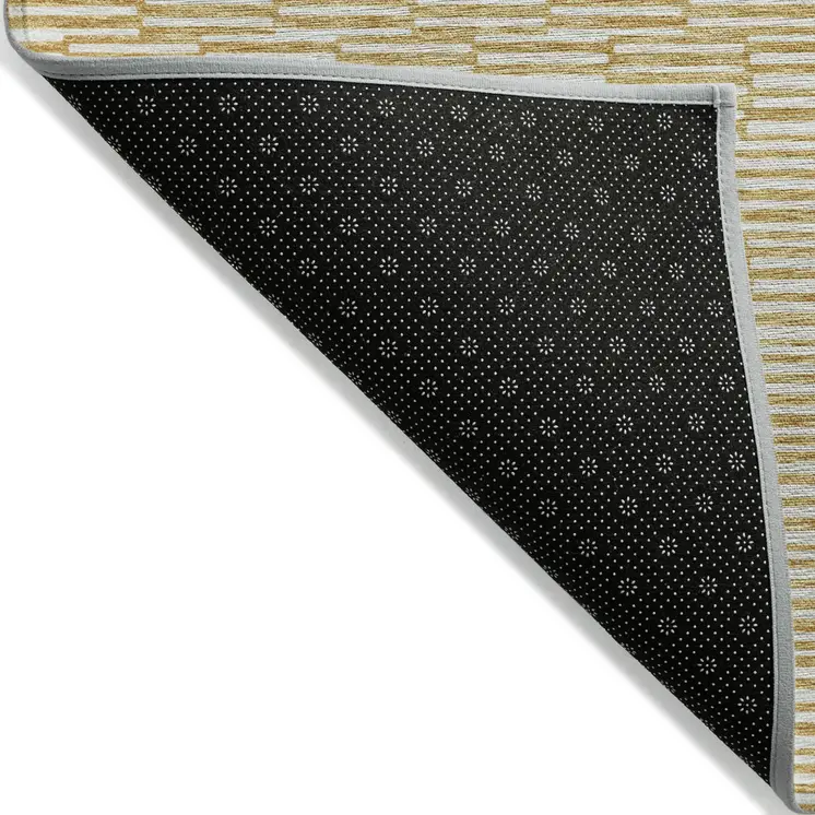 8' X 10' Gold And Beige Geometric Washable Indoor Outdoor Area Rug