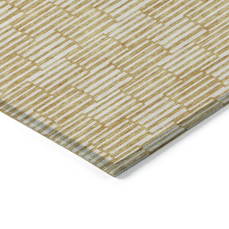 8' X 10' Gold And Beige Geometric Washable Indoor Outdoor Area Rug