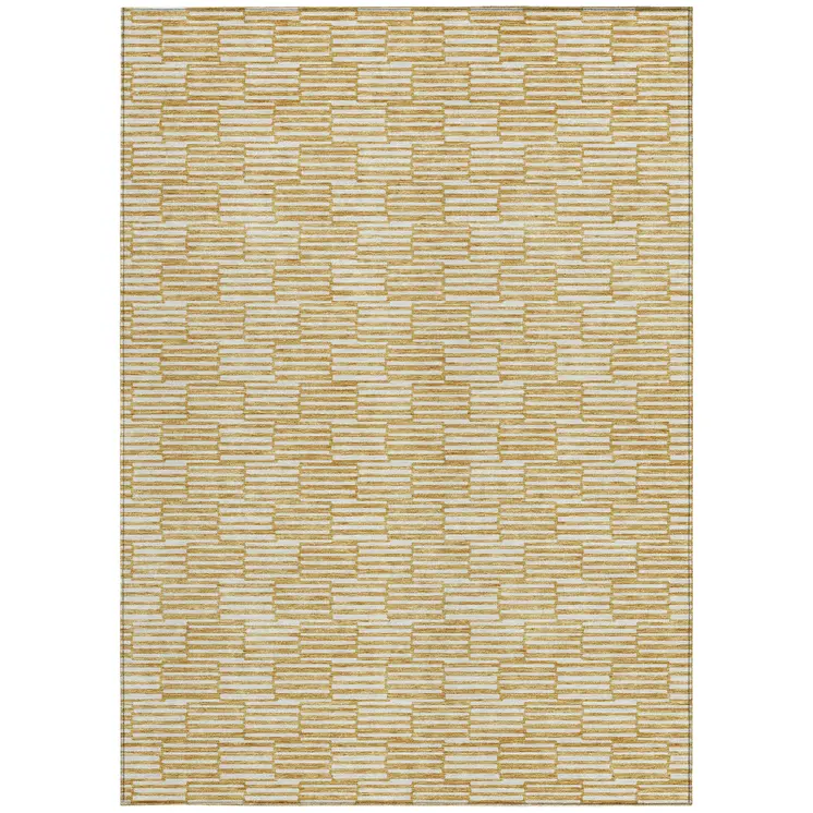10' X 14' Gold And Beige Geometric Washable Indoor Outdoor Area Rug