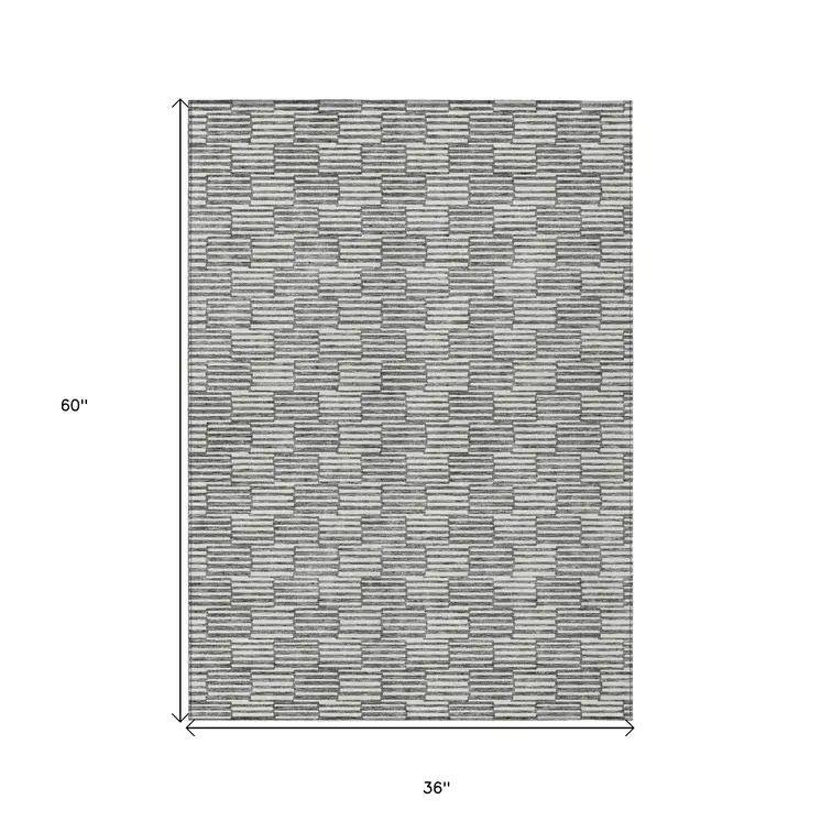 3' X 5' Gray And Ivory Geometric Washable Indoor Outdoor Area Rug
