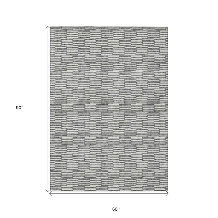 5' X 8' Gray And Ivory Geometric Washable Indoor Outdoor Area Rug