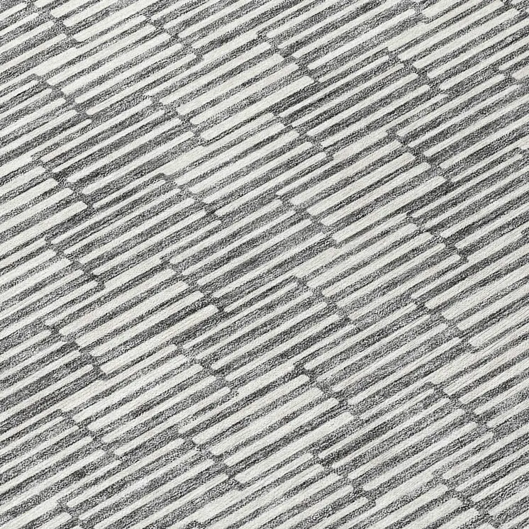 8' Gray And Ivory Round Geometric Washable Indoor Outdoor Area Rug