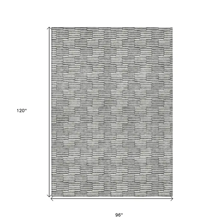 8' X 10' Gray And Ivory Geometric Washable Indoor Outdoor Area Rug