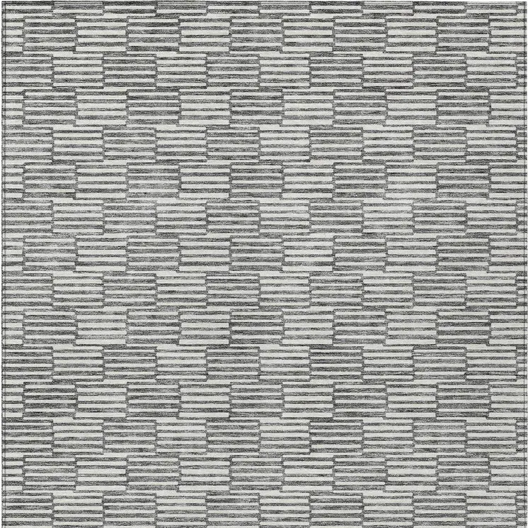 9' X 12' Gray And Ivory Geometric Washable Indoor Outdoor Area Rug