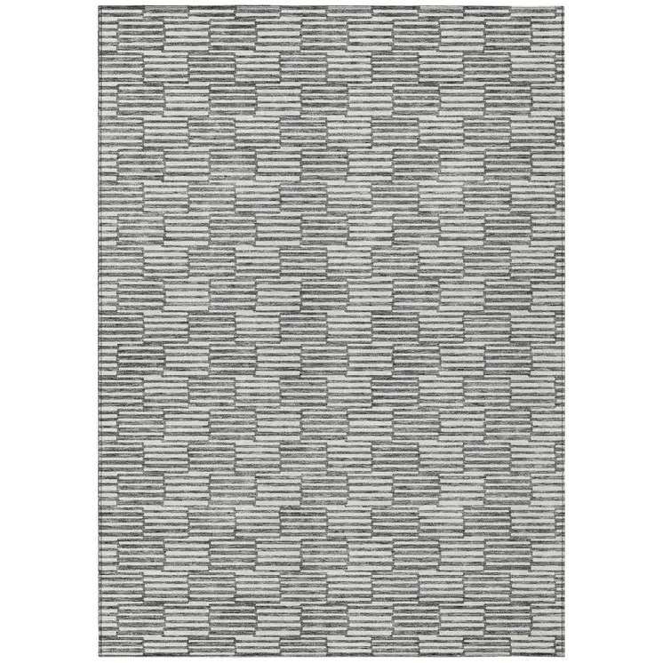 9' X 12' Gray And Ivory Geometric Washable Indoor Outdoor Area Rug