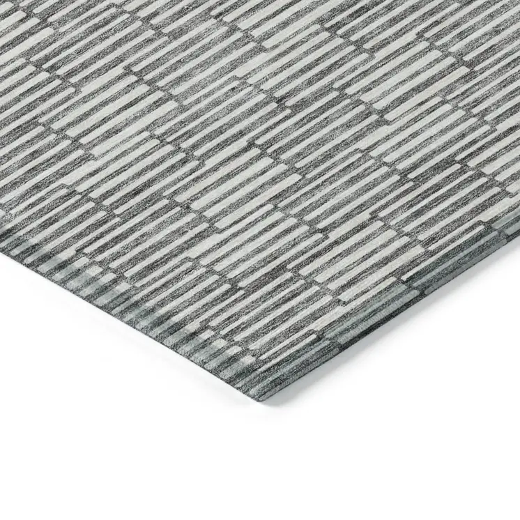 9' X 12' Gray And Ivory Geometric Washable Indoor Outdoor Area Rug