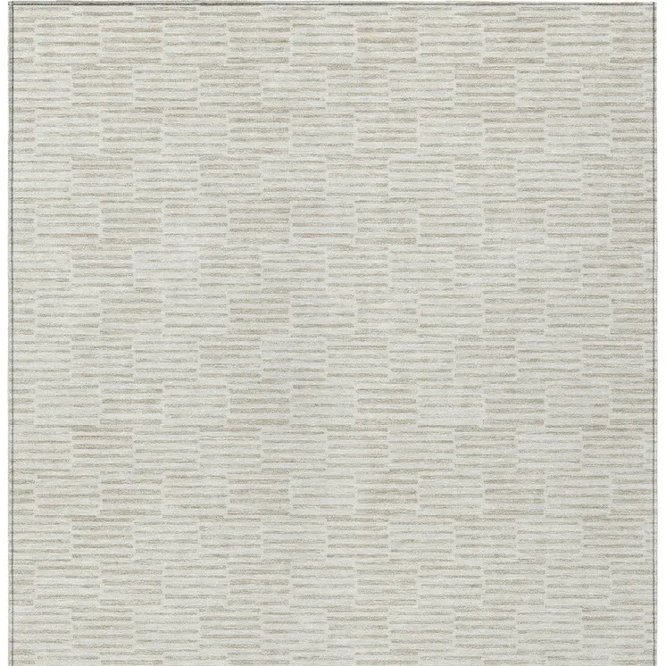 8' X 10' Ivory And Beige Geometric Washable Indoor Outdoor Area Rug
