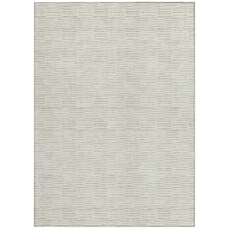 10' X 14' Ivory And Beige Geometric Washable Indoor Outdoor Area Rug