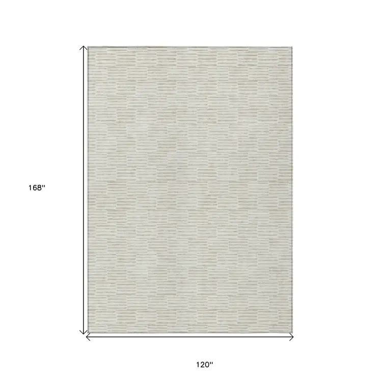 10' X 14' Ivory And Beige Geometric Washable Indoor Outdoor Area Rug