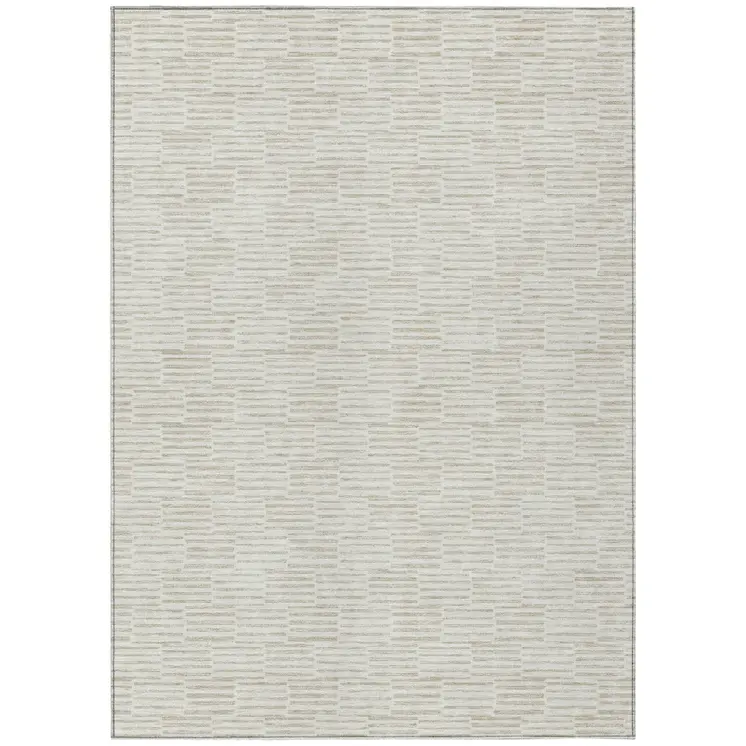 10' X 14' Ivory And Beige Geometric Washable Indoor Outdoor Area Rug