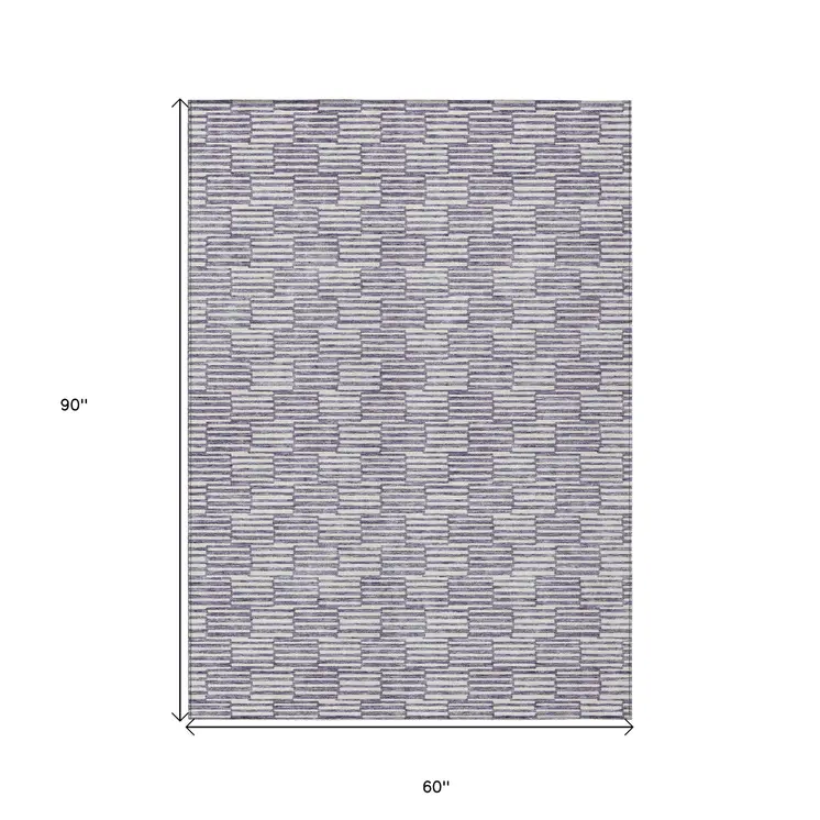 5' X 8' Lilac And Ivory Geometric Washable Indoor Outdoor Area Rug