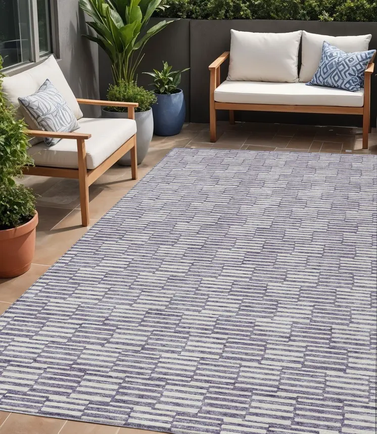 5' X 8' Lilac And Ivory Geometric Washable Indoor Outdoor Area Rug