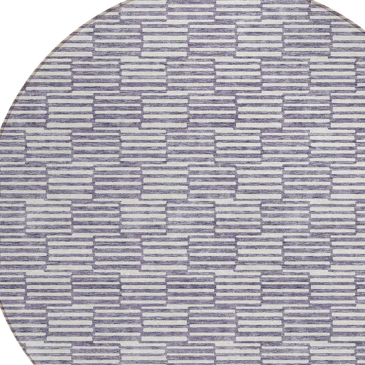 8' Lilac And Ivory Round Geometric Washable Indoor Outdoor Area Rug