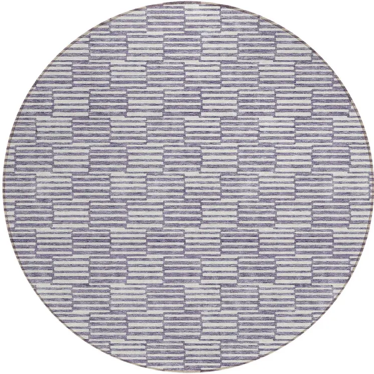 8' Lilac And Ivory Round Geometric Washable Indoor Outdoor Area Rug