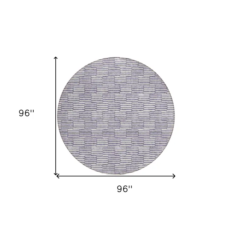8' Lilac And Ivory Round Geometric Washable Indoor Outdoor Area Rug