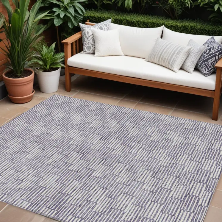 8' X 10' Lilac And Ivory Geometric Washable Indoor Outdoor Area Rug