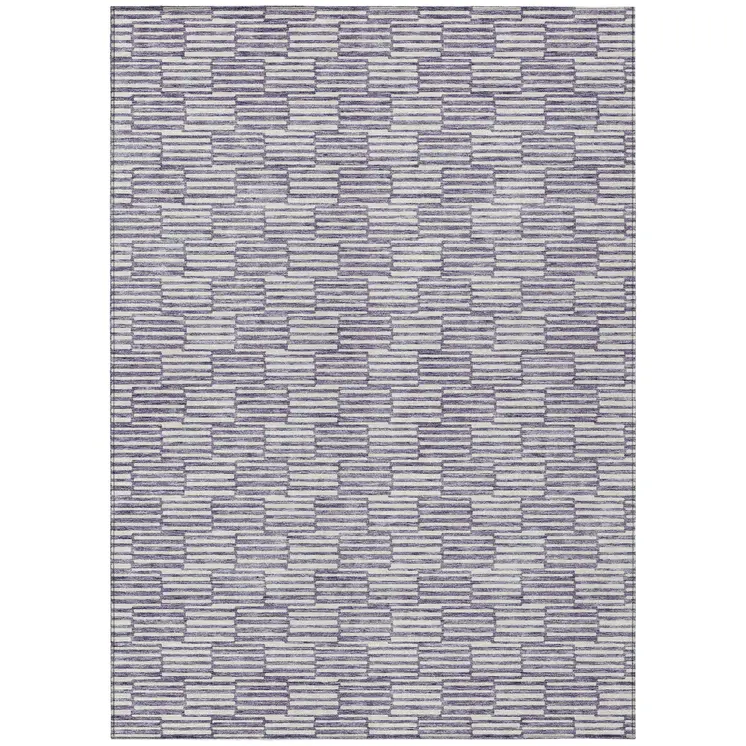 8' X 10' Lilac And Ivory Geometric Washable Indoor Outdoor Area Rug