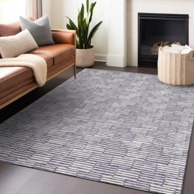 8' X 10' Lilac And Ivory Geometric Washable Indoor Outdoor Area Rug