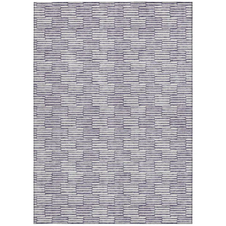 9' X 12' Lilac And Ivory Geometric Washable Indoor Outdoor Area Rug
