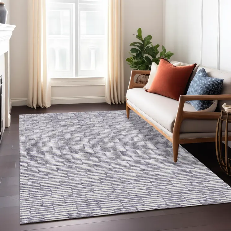 9' X 12' Lilac And Ivory Geometric Washable Indoor Outdoor Area Rug