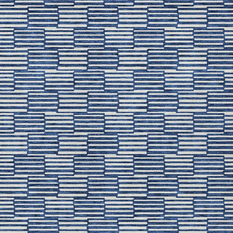 3' X 5' Navy Blue And Ivory Geometric Washable Indoor Outdoor Area Rug