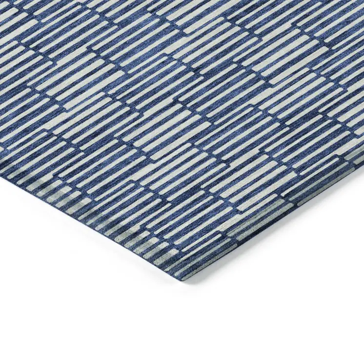 8' X 10' Navy Blue And Ivory Geometric Washable Indoor Outdoor Area Rug