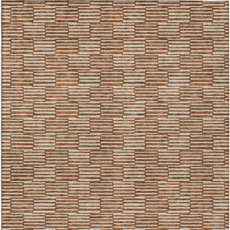 5' X 8' Copper And Beige Geometric Washable Indoor Outdoor Area Rug