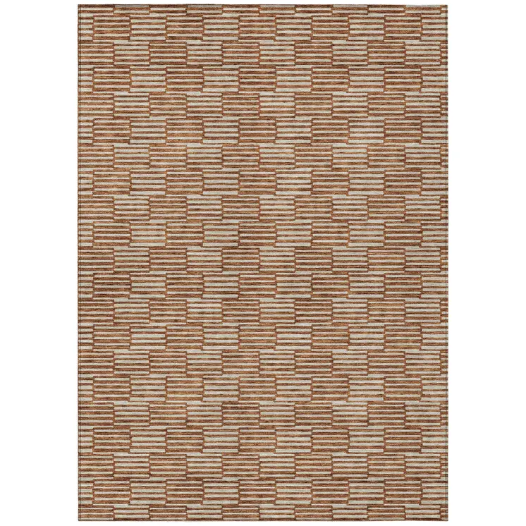 8' X 10' Copper And Beige Geometric Washable Indoor Outdoor Area Rug