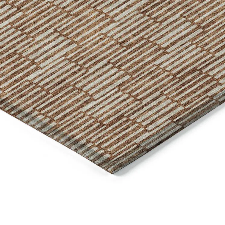 8' X 10' Copper And Beige Geometric Washable Indoor Outdoor Area Rug