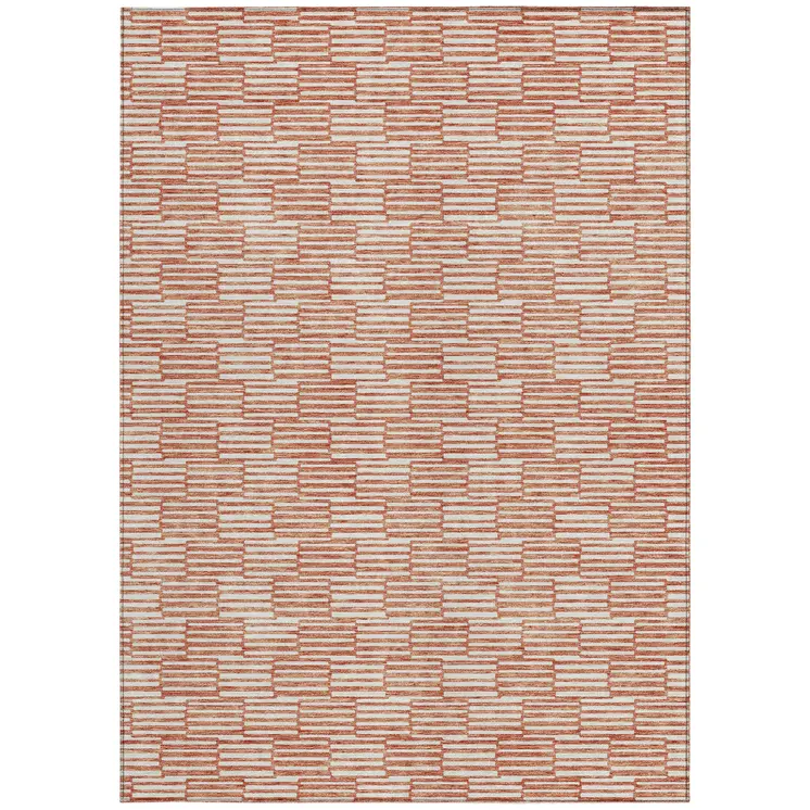 5' X 8' Salmon And Ivory Geometric Washable Indoor Outdoor Area Rug