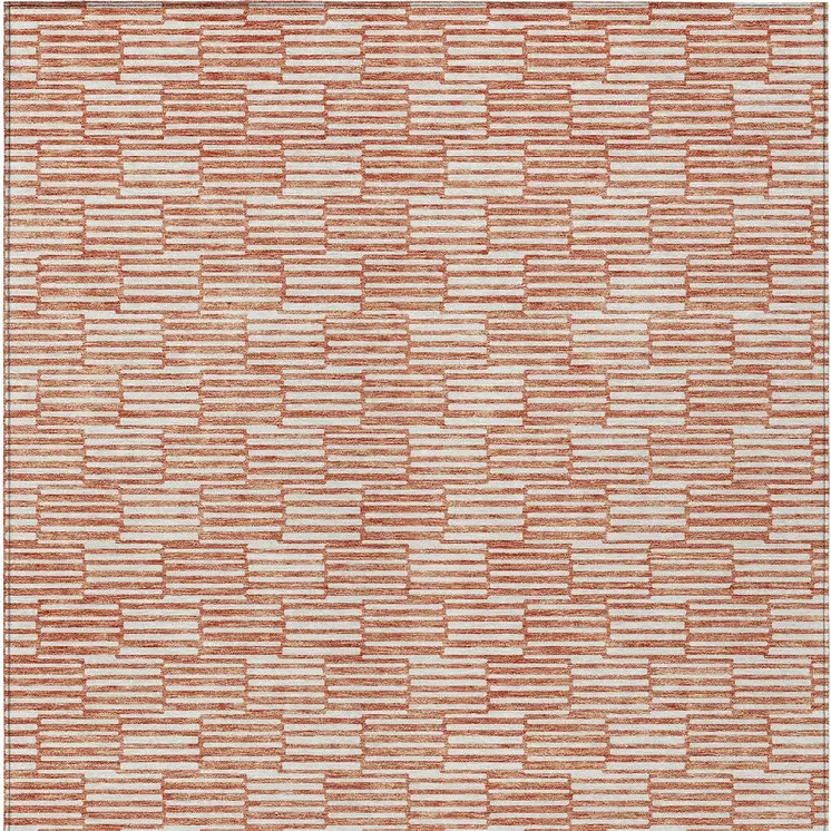 9' X 12' Salmon And Ivory Geometric Washable Indoor Outdoor Area Rug