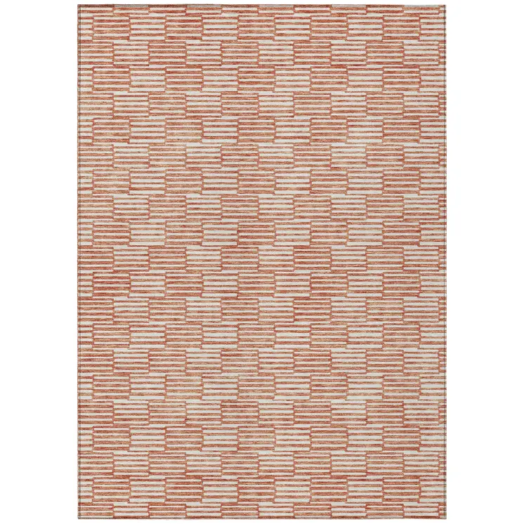 9' X 12' Salmon And Ivory Geometric Washable Indoor Outdoor Area Rug