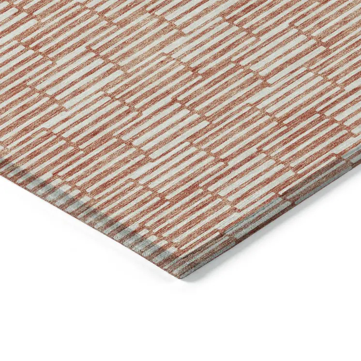 9' X 12' Salmon And Ivory Geometric Washable Indoor Outdoor Area Rug