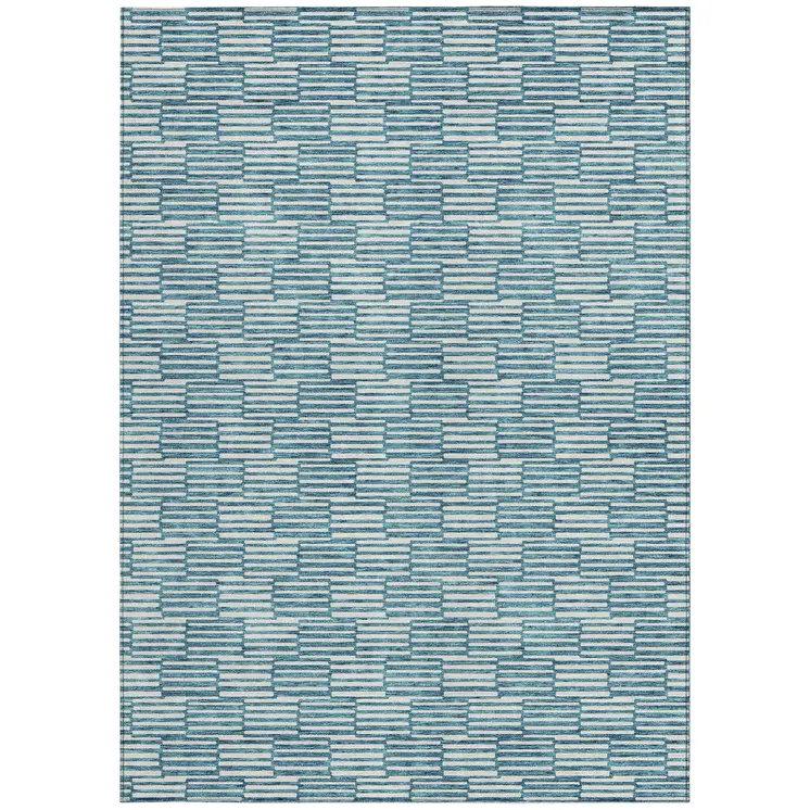 3' X 5' Teal Blue And Ivory Geometric Washable Indoor Outdoor Area Rug