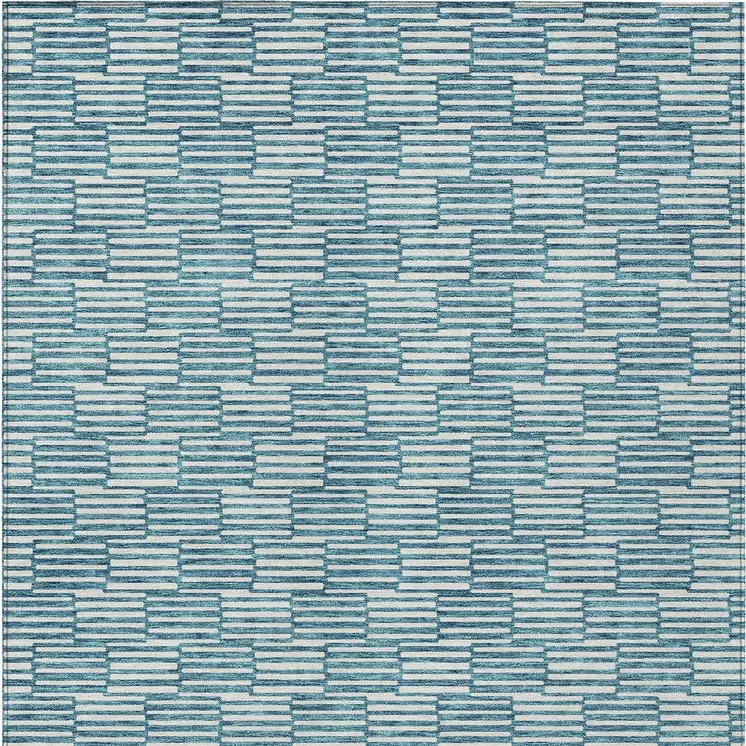 8' X 10' Teal Blue And Ivory Geometric Washable Indoor Outdoor Area Rug