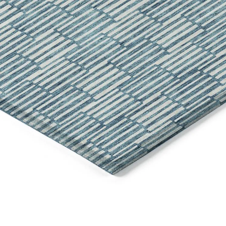 10' X 14' Teal Blue And Ivory Geometric Washable Indoor Outdoor Area Rug