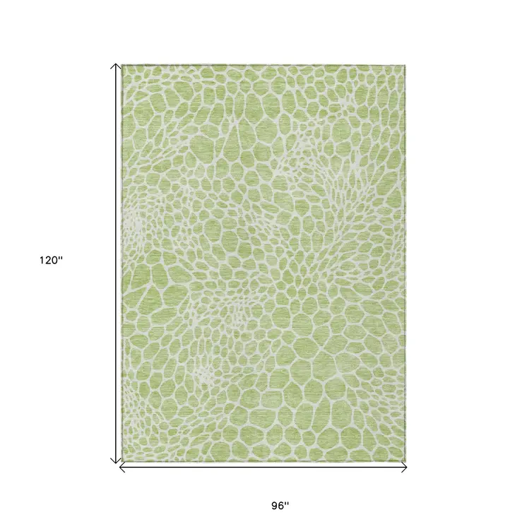 8' X 10' Artichoke Green And Ivory Geometric Washable Indoor Outdoor Area Rug