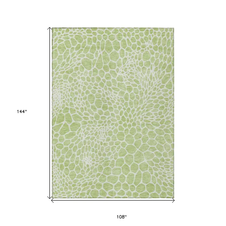 9' X 12' Artichoke Green And Ivory Geometric Washable Indoor Outdoor Area Rug
