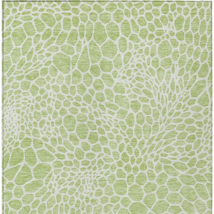 9' X 12' Artichoke Green And Ivory Geometric Washable Indoor Outdoor Area Rug