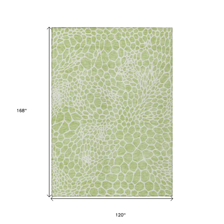 10' X 14' Artichoke Green And Ivory Geometric Washable Indoor Outdoor Area Rug
