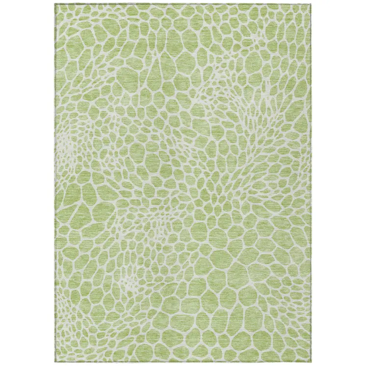 10' X 14' Artichoke Green And Ivory Geometric Washable Indoor Outdoor Area Rug
